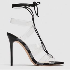 ZARA: Black & Clear Lace-up Stilettos